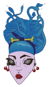 logo d'une tête de femme avec des cheveux en serpents type Medusa